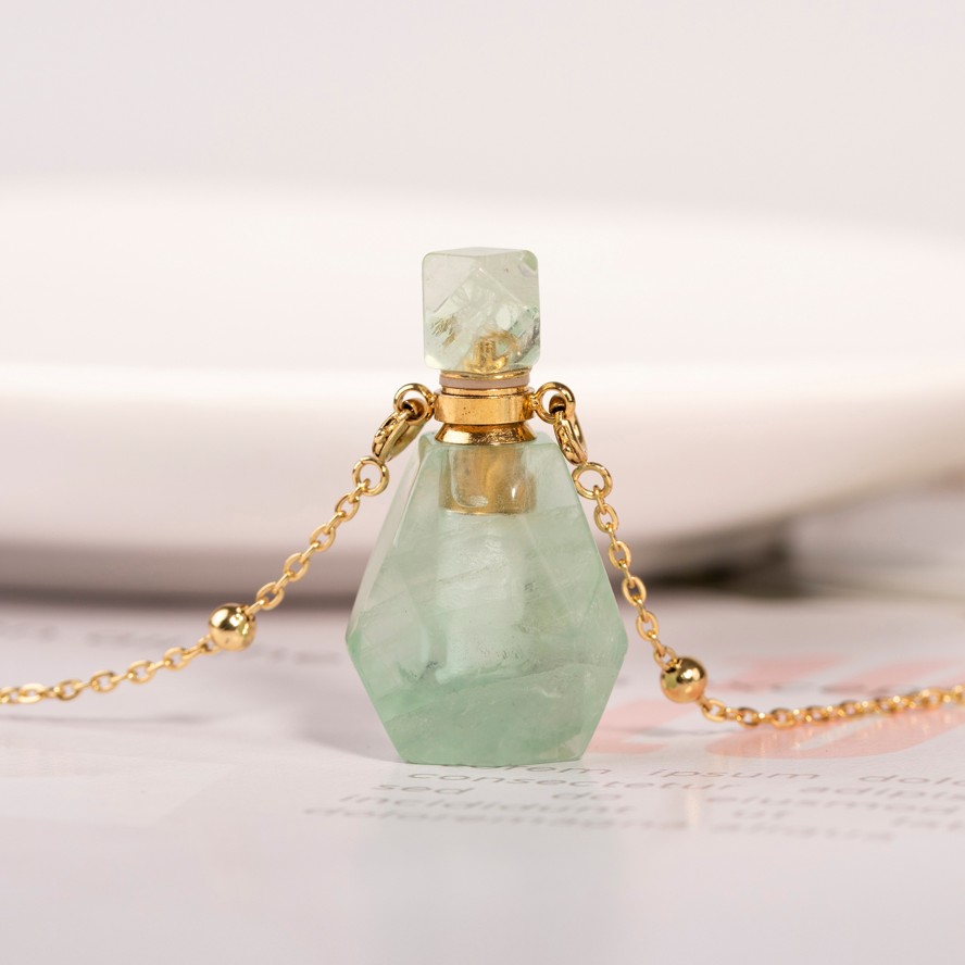 Crystal Natural Stone Perfume Bottle Pendant Necklace